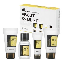Kit de Viaje Cosrx All Snail Skincare Coreano Rutina Completa de 4 pasos Gel Limpiador Snail 96 Essence Snail 92 Crema para Ojos Hidratación Para Todo tipo de piel