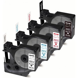 4-PK Replacement for Dymo D1 Label Maker Refills 12mm 45013 45014 45015 45021 1/2 Inch x 23 Feet Label Tape for Dymo LabelManager 160 420P 210D 280 360D PnP Label Maker