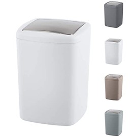 WK Barcelona Square Small Swing Waste/Bathroom/Cosmetics/Table Top Metal Bin (White, 3LTR)