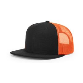 Joe's USA Richardson 511 Acrylic-Wool Blend Flatbill Trucker Cap-OS-Black/Neon Orange