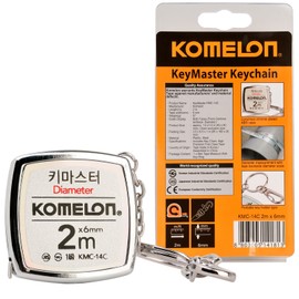 Komelon KMC-14C KeyMaster Metric Tape Measure 2-Meter/Diameter Keychain Pocket Mini Key Chain Ring Chrome Coated Measuring Tool with English Manual Included