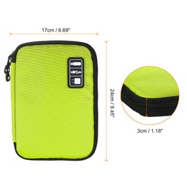 sourcing map Electronics Organizer 9.45" x 6.69" x 1.18" Double Layer Nylon Tech Organizer Travel Case for tech Pouch Cord Organizer Travel Accessories Men Women, Green