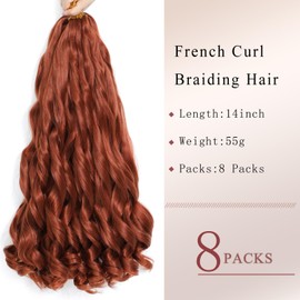 BLUONASI French Curl Braiding Hair Extensions 350 cm, Loose Waves, 8 Pieces, Pre Stretched Braiding Hair Extensions, French Curl Synthetic Hair Extensions (350#, 350#, 35 Inches (8 Pack)