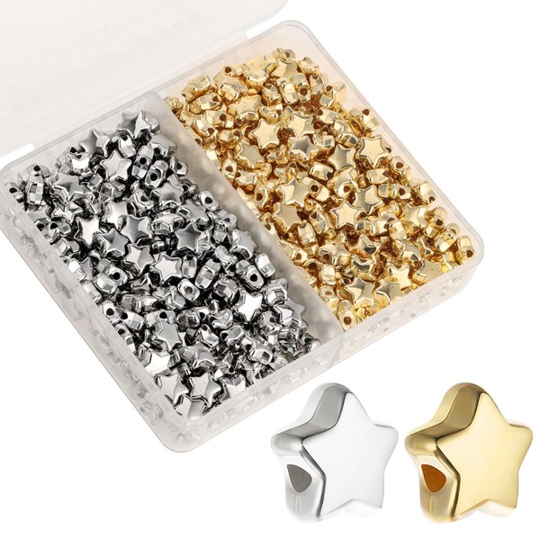 Pack of 400 Pentagram Spacer Beads, Mabor 6 mm Star Spacer Beads, Craft Spacer Beads, Small Hole Spacer Beads for Jewellery Making, Crafts, DIY (Gold, Silver)