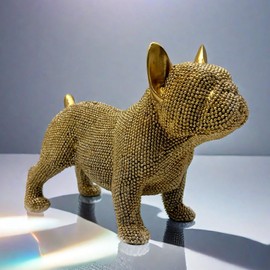FUNSXBUG Resin French Bulldog Statue Dog Figurines Sculpture Collectibles Home Office Desktop Decor Outdoor Garden Display Decoration (Gold)