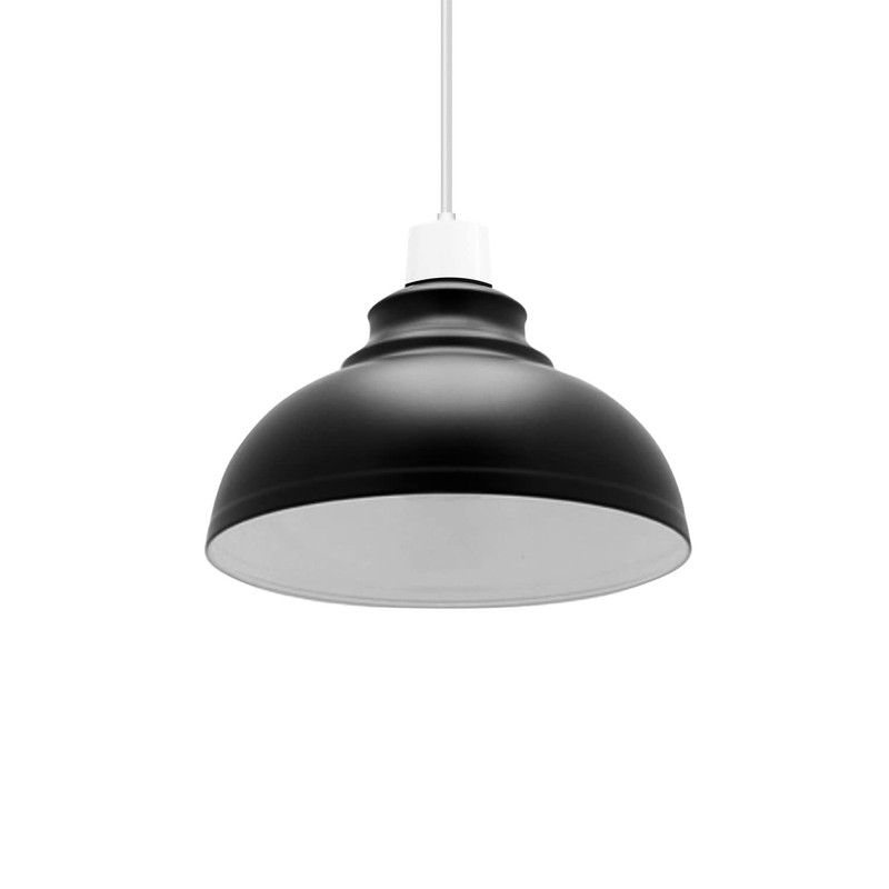 Metal Ceiling Lamp Shade 29cm Black Inner White Easy Fit