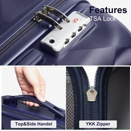 Somago Luggage Set of 3 Piece Suitcase Set Carry On Luggage with YKK Zipper TSA Lock ABS Hardside Luggage Spinner Wheels, Navy