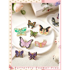 Janinka 10 Pcs Butterfly Enamel Pins Set Cute Enamel Backpack Lapel Pin Cool Horror Brooches for Steampunk Badge Jewelry(Elegant Style)
