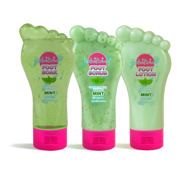 The Foot Factory Mint Foot Soak, Scrub and Lotion Set