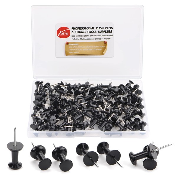 Yalis Push Pins 100-count Black Thumb Tacks Standard Dark Pushpins