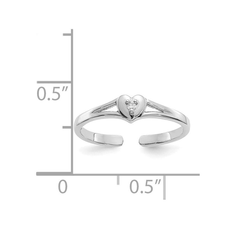 Solid Real 14k White Gold .01ct Diamond Heart Toe Ring