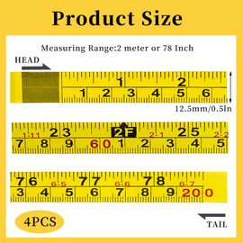4Pcs Steel Self Adhesive Measuring Tape, Left to Right Reading 78 Inches/200cm Tape Measure Metric, Double Sided Scale Adhesive Ruler Tape for Machine Tools, Saw Tables, Workbenches (Yellow)