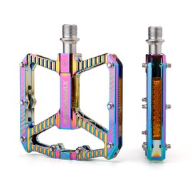 PINNAMAX Bicycle Pedals, CNC Aluminum, 9/16 Inch Non-Slip Platform, 3 Bearings, Bicycle Pedals for Road Bike, MTB, E-Bike (Multi-Colour)