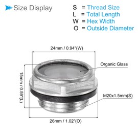 CoCud Air Compressor Oil Sight Glass, | M20x1.5mm Male | Aluminum Hex Head Oil Liquid Level Indicator Glass Window - (Applications: for Gearbox Fittings), 1-Piece