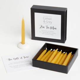 Zen for Men Candles by Cotton & Grey 12 Pure Beeswax Candles and a Ceramic Holder for Relaxation, Mindfulness and Wellbeing
