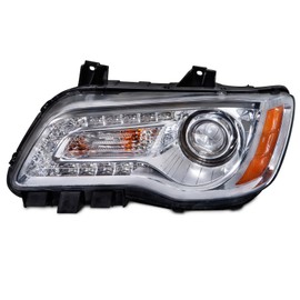 HEADLIGHTSDEPOT Chrome Housing Halogen Headlight Compatible with Chrysler 300 2011-2014 Includes Left Driver Side Headlamp