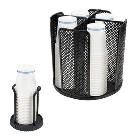 Mulaibdin 2 Pack Rotatable Coffee Cup Dispenser with 4 Compartments, Plastic Small Cup Holder, Disposable Paper Cup and Lid Organizer for Countertop Coffee Station Bar Home Kitchen(Black)