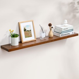 Fun Memories Floating Shelves, 8 Inch Deep Floating Shelves, Natural Oak Wood Floating Shelf 48 Inch Long, Rustic Wooden Wall Shelves for Home Storage, 48" W x 8" D, Walnut Oak Color, Set of 2