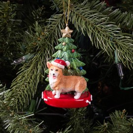 K. Adler Corgi 4 Inch Santa Dog Resin Christmas Ornament
