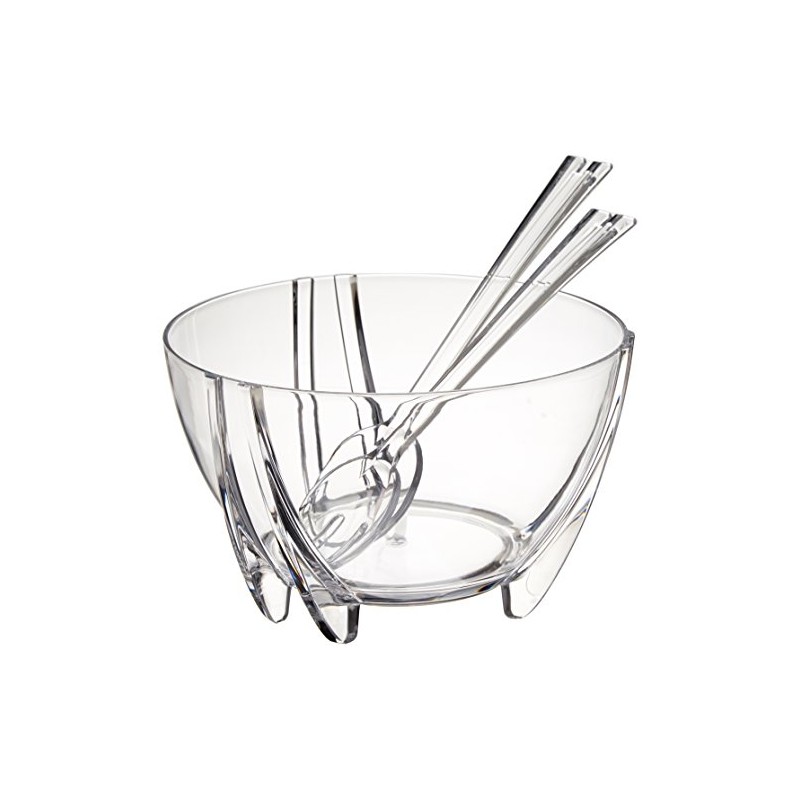 Prodyne Acrylic Salad Bowl with Servers, Clear,6 quarts