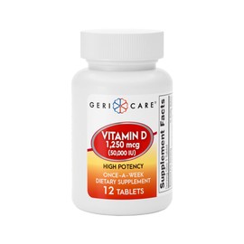 GeriCare Vitamin D 1,250mcg (50,000 IU) High Potency Once-A-Week Dietary Supplement, 12 Count (Pack of 1)