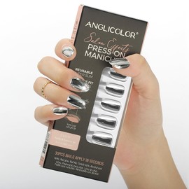 Anglicolor Press On Nails, Reusable Almond Nail Tips, French Press-On Nails, Gel Nails, False Nails, Short, 15 Sizes, Includes 30 Nails, 2 g Glue, 1 Manicure Stick, 1 Mini File (A104, 30 Pieces)