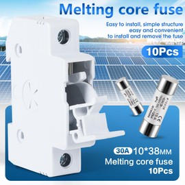 Jadeshay Solar Fuse 10pcs 1000V 15A Photovoltaic Fuse 10X38mm PV Fuse Core for Solar Photovoltaic System Protection