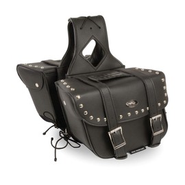 Milwaukee Leather SH57901ZB Black Medium Zip-Off PVC Slanted Throw Over Studded Saddlebags - One Size