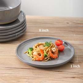 Tikooere Ceramic Dinner Plates Set of 4,Stoneware 8 Inch,Microwave,Dishwasher and Oven Safe,Porcelain Dessert Plates for Pasta,Salad and Steak,Dishes Set for Kitchen,Scratch Resistant,Gray