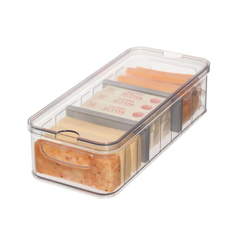 iDesign Large Fridge Organizer Bin with Removable Divider and Lid