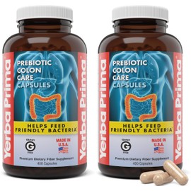 Yerba Prima Cápsulas prebióticas para el cuidado del colon, 400 cápsulas (paquete de 2) cinco formas de suplemento de fibra dietética fibras solubles 