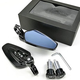 Yibid Motorcycle Mirrors, Handle Bar end Triangle Side Rearview Compatible With 7/8 inch Handlebar Honda GROM MSX125 CB500F Yamaha FZ-07 MT-09 FZ-09 FZ10 Kawasaki Z125 Z800 (Black Stem)