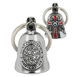 Gremlin Bells for Motorcycles: Cross Angel with St Christopher Motorcycle Bell Keychain with Key Ring | Biker Riding Accessory Bell for Luck All Your Life