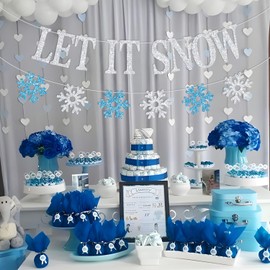 Let It Snow Banner, copo de nieve Winter Wonderland, Hello Winter Decoración, decoración de invierno para fiesta de baby shower con temática de invierno