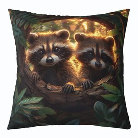 Erosebridal Kids Raccoon Decorative Pillow Cover Cute Wild Animals Pillow Cover Room Home Decor Kawaii Raccoon Cushion Cover Jungle Wildlife Throw Pillow Cover 18X18,Soft Microfiber