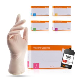 Latex Gloves Pack of 100 (White, S) Very Robust and Do Not Tear Disposable Gloves Examination Gloves Powder-Free Non-Sterile Latex Gloves Disposable
