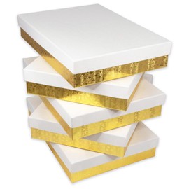 CuteBox Company 5pcs (7” x 5” x 1”) White Top/Gold Bottom Paper Boxes for Gifts, Presents, Merchandise, Display, Storage, Organization, Jewelry, Trinkets (No Cotton Fill Included)