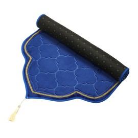 Muslim Prayer Rug Islamic Mat - Thick Large Padded Sajadah for Kids Men Women - Soft Velvet Prayer Rugs for Eid Travel Ramadan, Blue