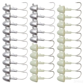 Fish WOW! 30pcs 3/4oz Shad Jighead Bullet Jig Heads - Plain, Glow in The Dark