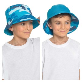 Thingimijigs Boys Reversible Blue/Camo Print Bucket Hat Summer Sun Hat - 3-6 Years