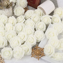 INSUNSIX 200pcs Ivory Artificial Foam Rose Flower Head, 3-Inch Fake Flower Heads Stemless Flowers for DIY Crafts,Wedding Bouquets Centerpieces Arrangements Party Baby Shower Home Decor (Ivory)