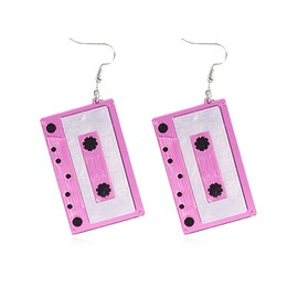 80s Cassette Tape Earrings for Women Retro Tape Dangle Earrings for Teen Girls Funny Drop Earrings Jewelry Gift (Pink)