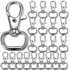 KSJEHW Pack of 20 Key Carabiners, Swivel Carabiner Keyrings, D-Ring Key Rings Stainless Steel with 360° Rotating Eyelet Ring for Macrame Accessories and DIY Crafts (Silver, Inner Width 14 mm