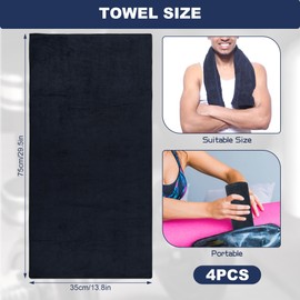 Starvortex 4 Pack Gym Towels, 75 x 35cm Microfibre Gym Towel for Man Women, Skin-friendly Sweat Towels for Gym, Super Absorbent Quick Dry Towel, Double-sided Fleece, For Fitness, Camping (Black)