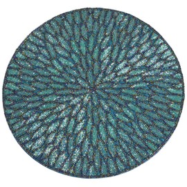 SARO LIFESTYLE Jaipur Collection Beaded Design Placemats, 15", Teal, 4 Pieces