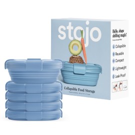 STOJO Collapsible Sandwich Box 5 Set - Steel, 24oz - Reusable Food Storage Container - To-Go Travel Silicone Bowl for Hot and Cold Food - Lunch, Camping and Hiking - Dishwasher Safe