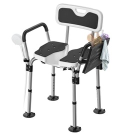 FORTEMOTUS Shower Chair for Inside Shower - U-Shape Seat Heavy Duty Shower Chair for Elderly and Disabled, 400 lbs Capacity, Padded Arms and Back, 6-Level Adjustable Height for Bathroom, Bathtub