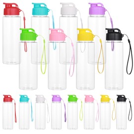 16 Pack Plastic Water Bottles Colorful Bulk with Handle Strap, 17oz Sports Water Bottles Reusable Drinking Cups Lightweight Leakproof Flip Top Bottle for Adults Gym Fitness Outside Sports (8 Colors)