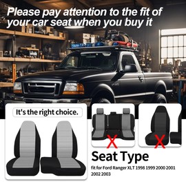 ESMING 2Pcs 60/40 Cloth High Back Bench Seat Cover for Ford Ranger XLT 1998 1999 2000 2001 2002 2003-Without Console Cover-Light Gray