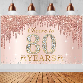 Large Cheers to 40 Years Birthday Decorations for Women, Pink Rose Gold Happy 40th Birthday Banner Backdrop Party Supplies, Forty Birthday Poster Background Sign Decor